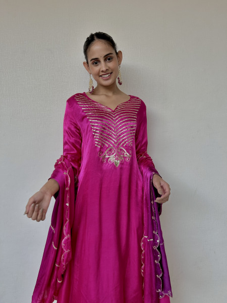Magenta Pink Gajji Silk Suit Set
