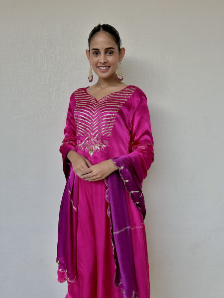 Magenta Pink Gajji Silk Suit Set
