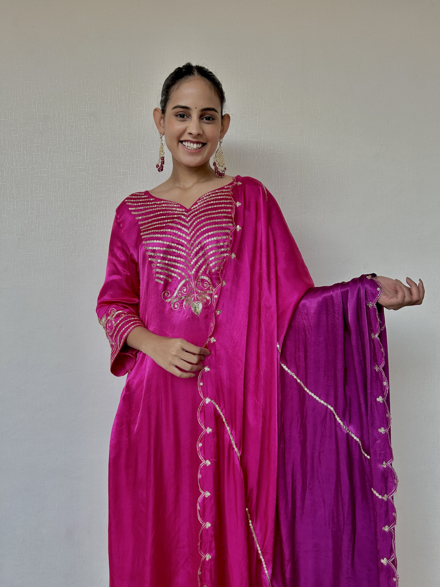 Magenta Pink Gajji Silk Suit Set