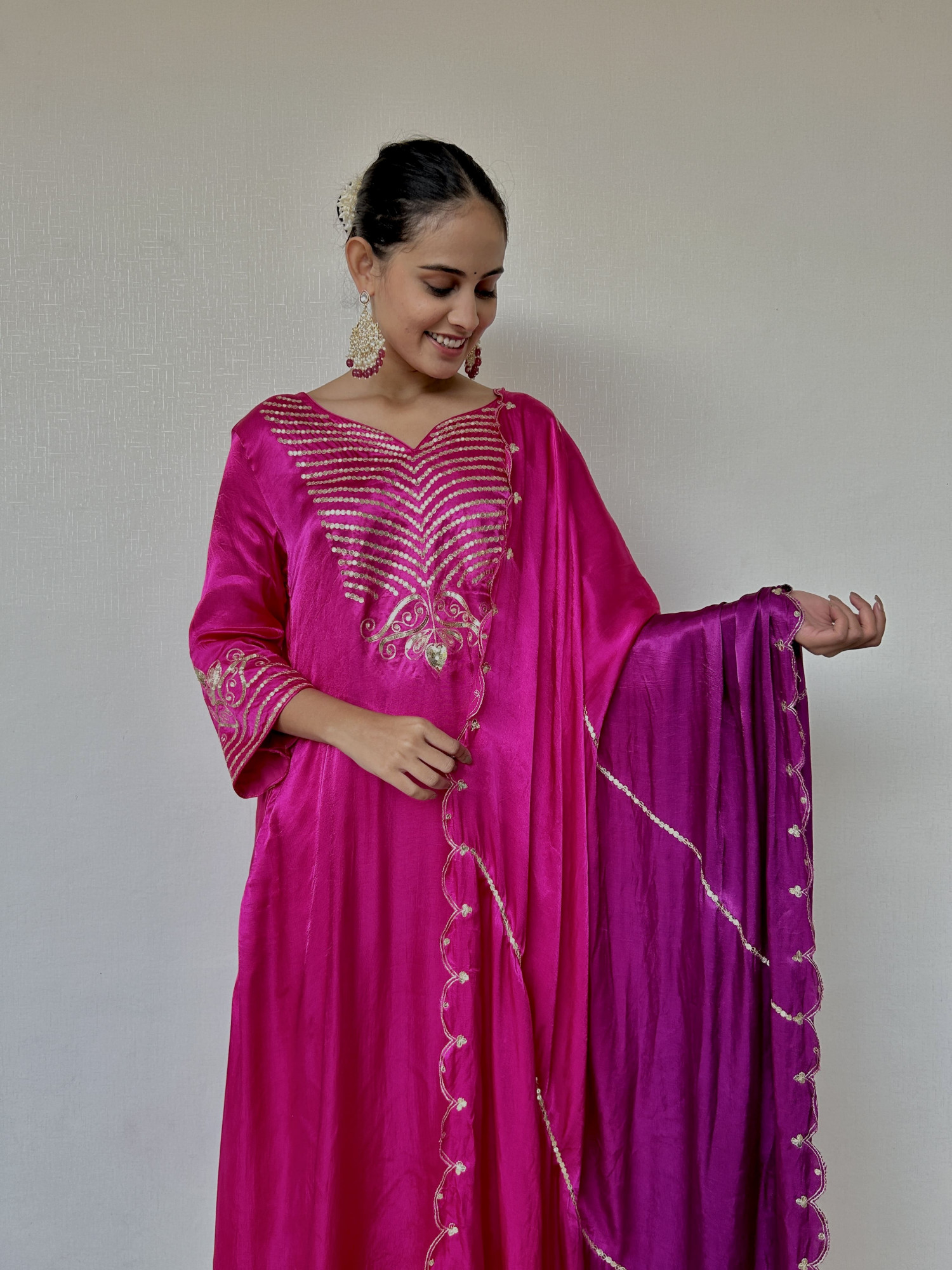 Magenta Pink Gajji Silk Suit Set