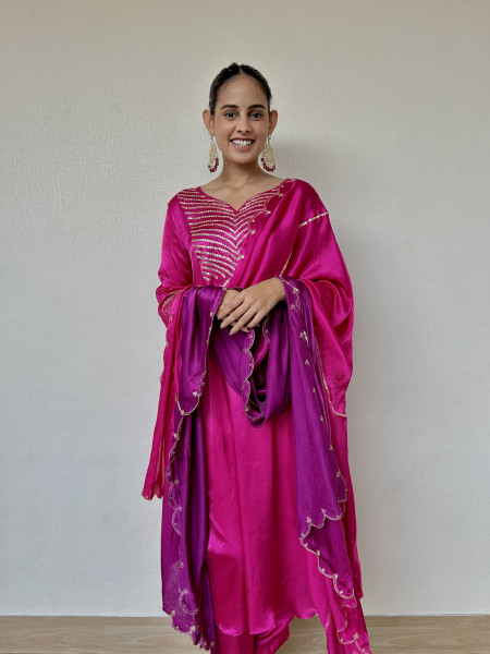 Magenta Pink Gajji Silk Suit Set