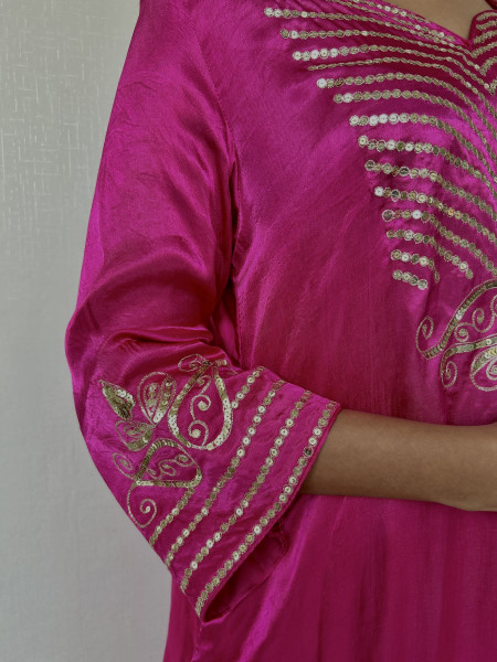 Magenta Pink Gajji Silk Suit Set