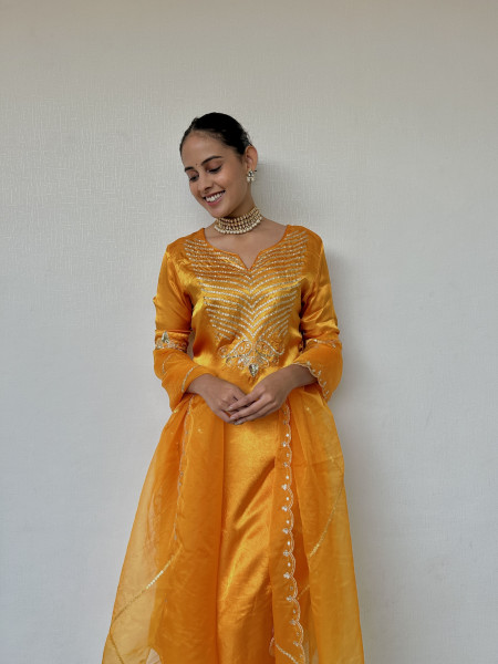 Golden Yellow Gajji Silk Suit Set