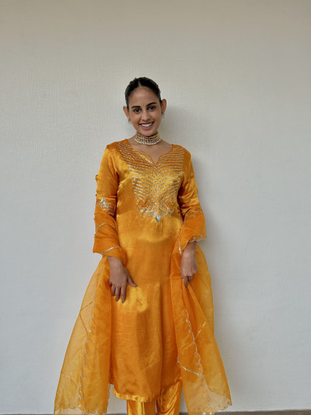 Golden Yellow Gajji Silk Suit Set