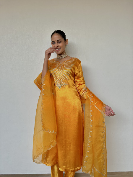 Golden Yellow Gajji Silk Suit Set