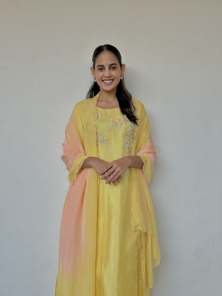 Pastel Yellow Pearl Suit Set