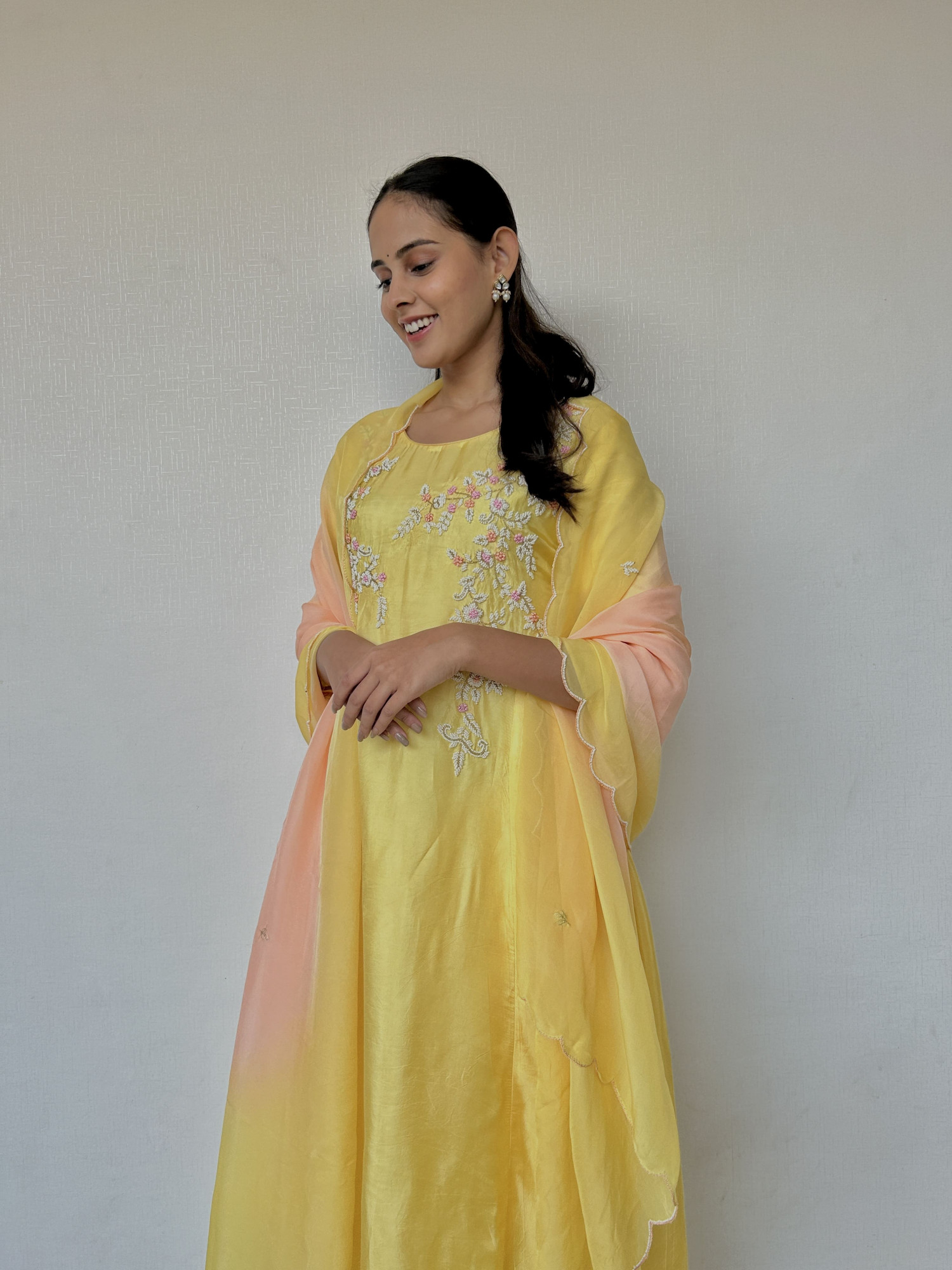 Pastel Yellow Pearl Suit Set