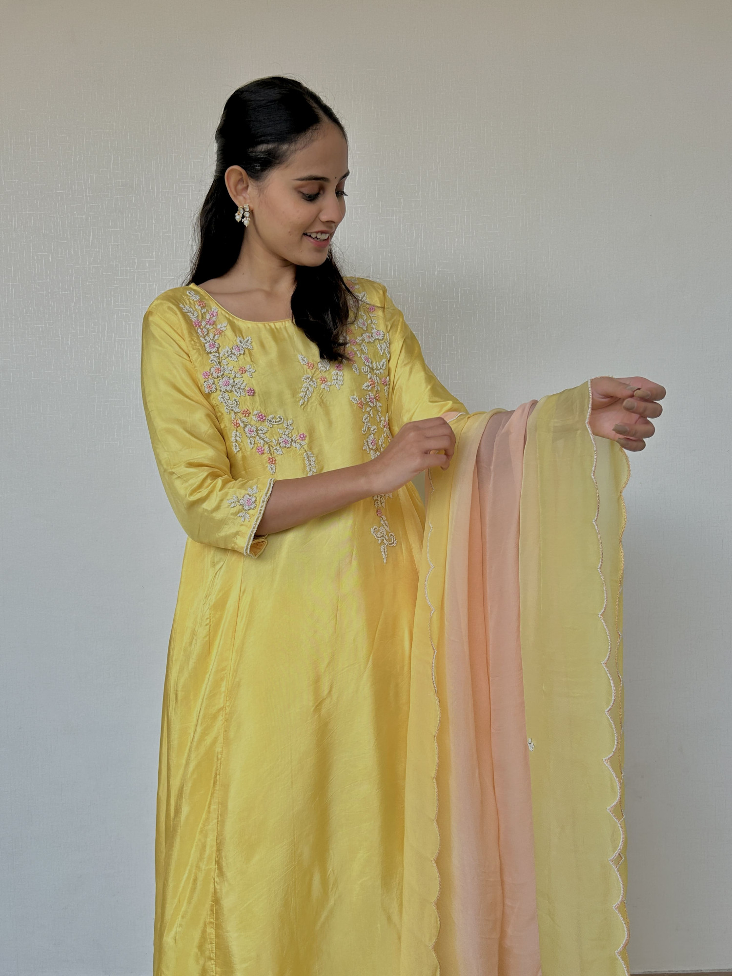 Pastel Yellow Pearl Suit Set