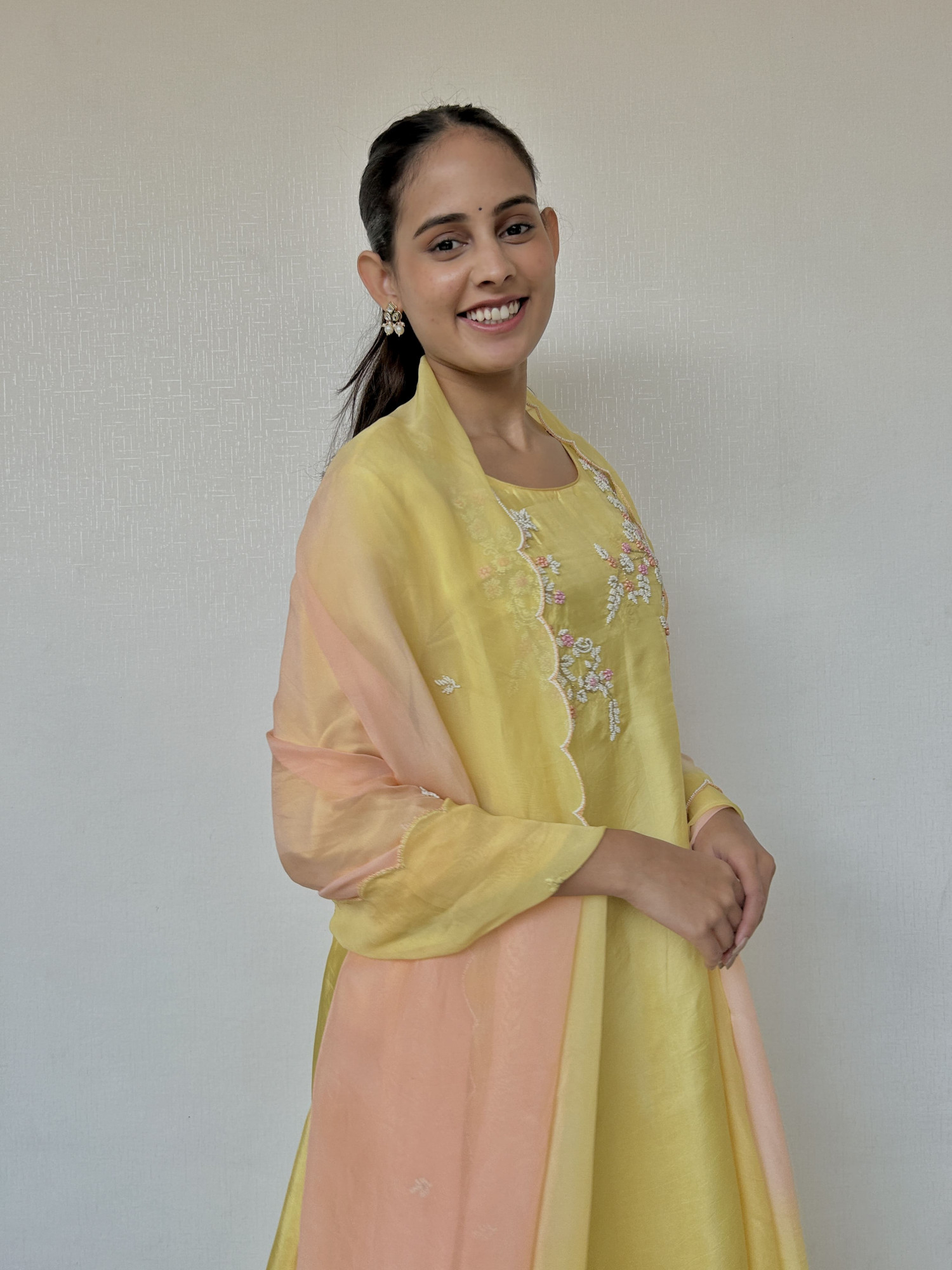 Pastel Yellow Pearl Suit Set