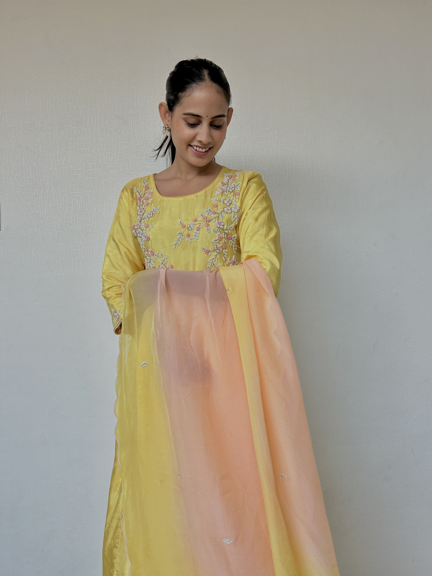 Pastel Yellow Pearl Suit Set
