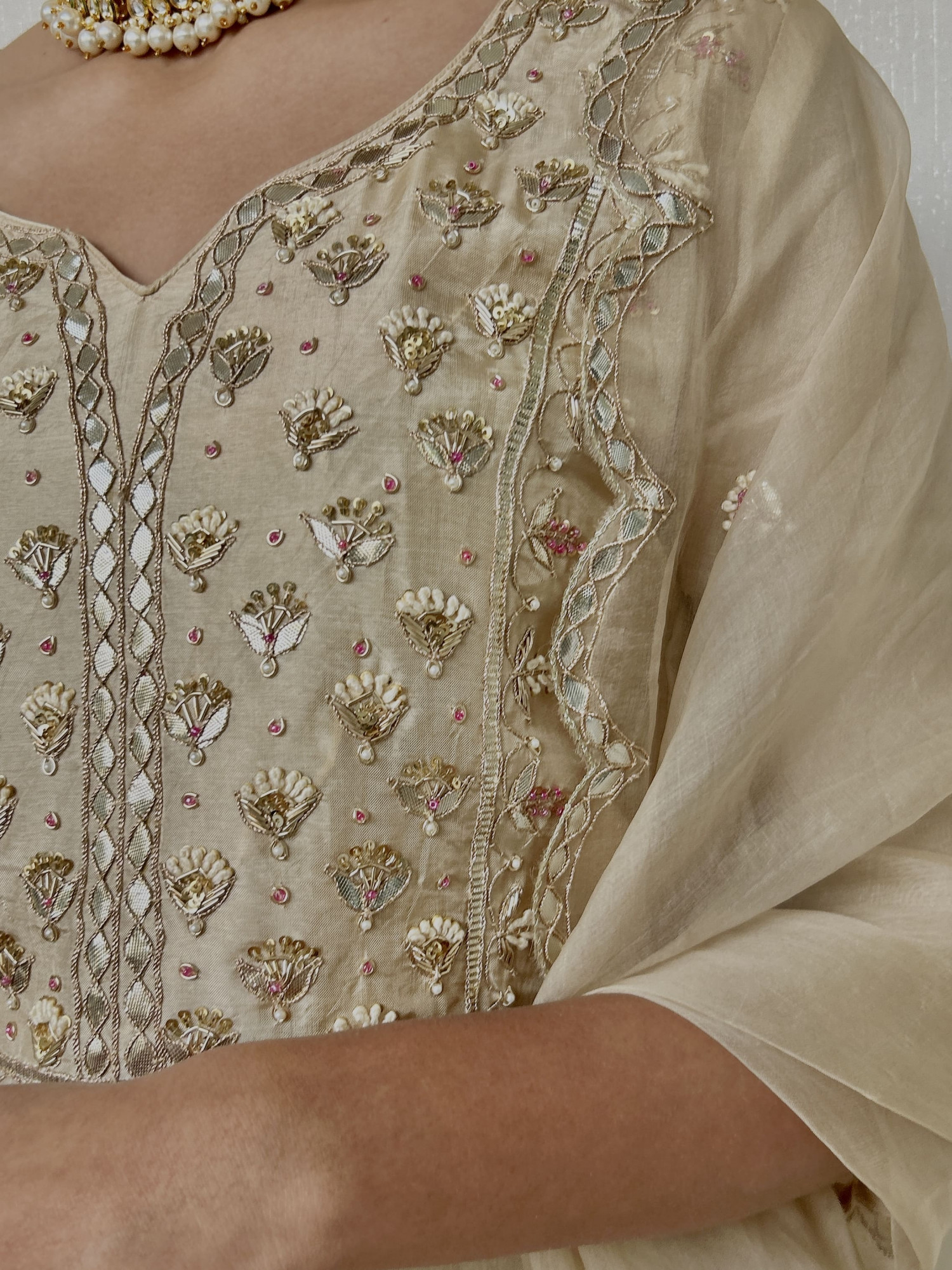 Light Beige Gotapatti Indo-Western