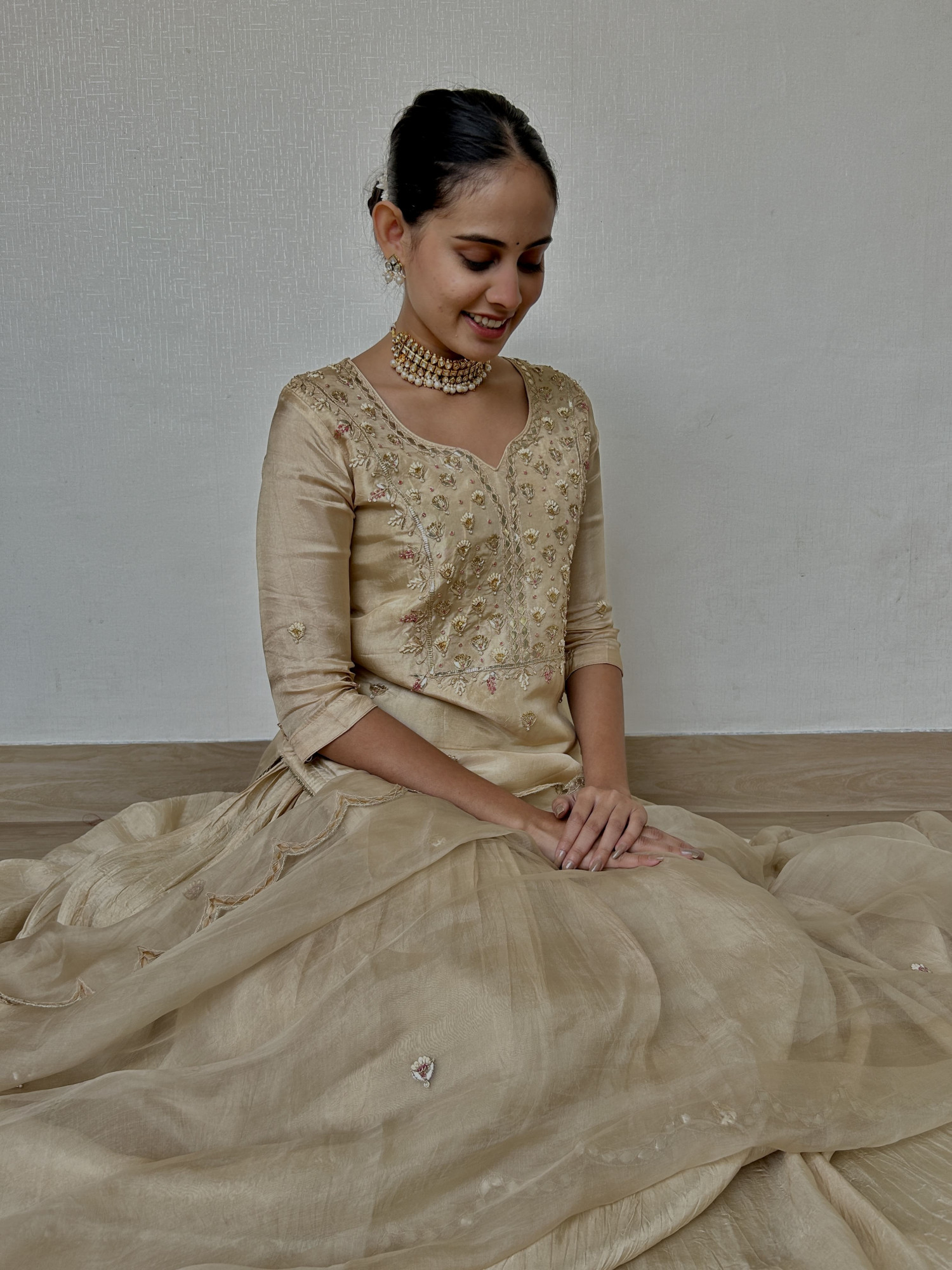 Light Beige Gotapatti Indo-Western