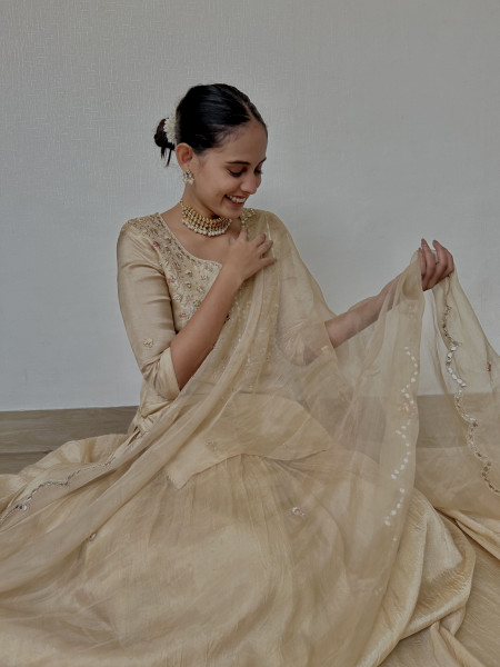 Light Beige Gotapatti Indo-Western