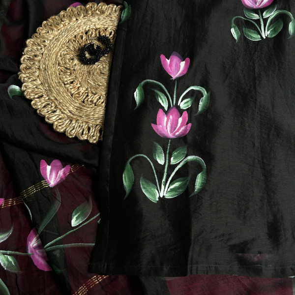 Classic Black Hand-Painted Chanderi Kurta Set