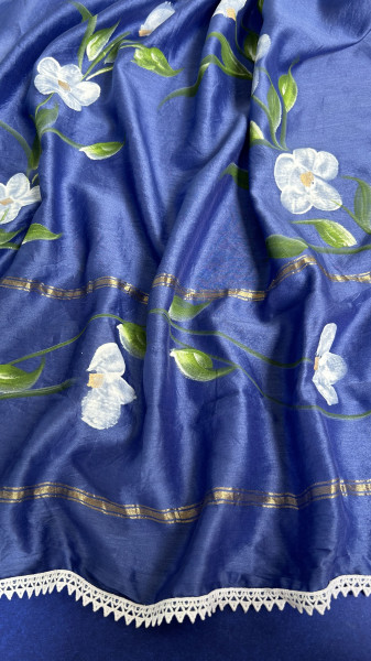China Blue Hand-Painted Chanderi Kurta Set