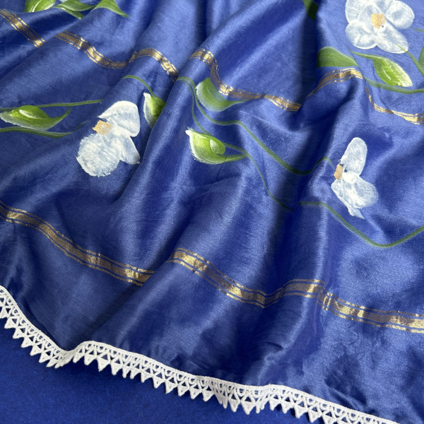 China Blue Hand-Painted Chanderi Kurta Set