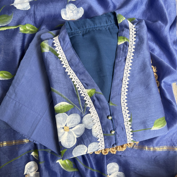 China Blue Hand-Painted Chanderi Kurta Set