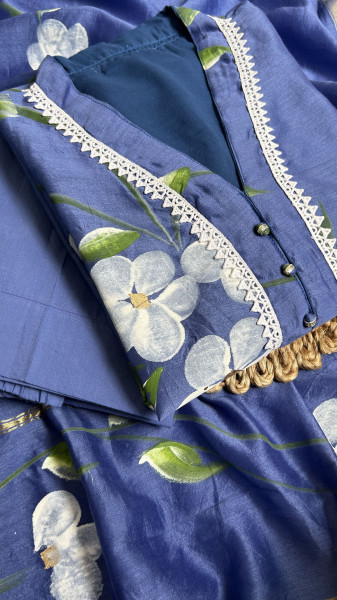 China Blue Hand-Painted Chanderi Kurta Set