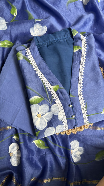China Blue Hand-Painted Chanderi Kurta Set