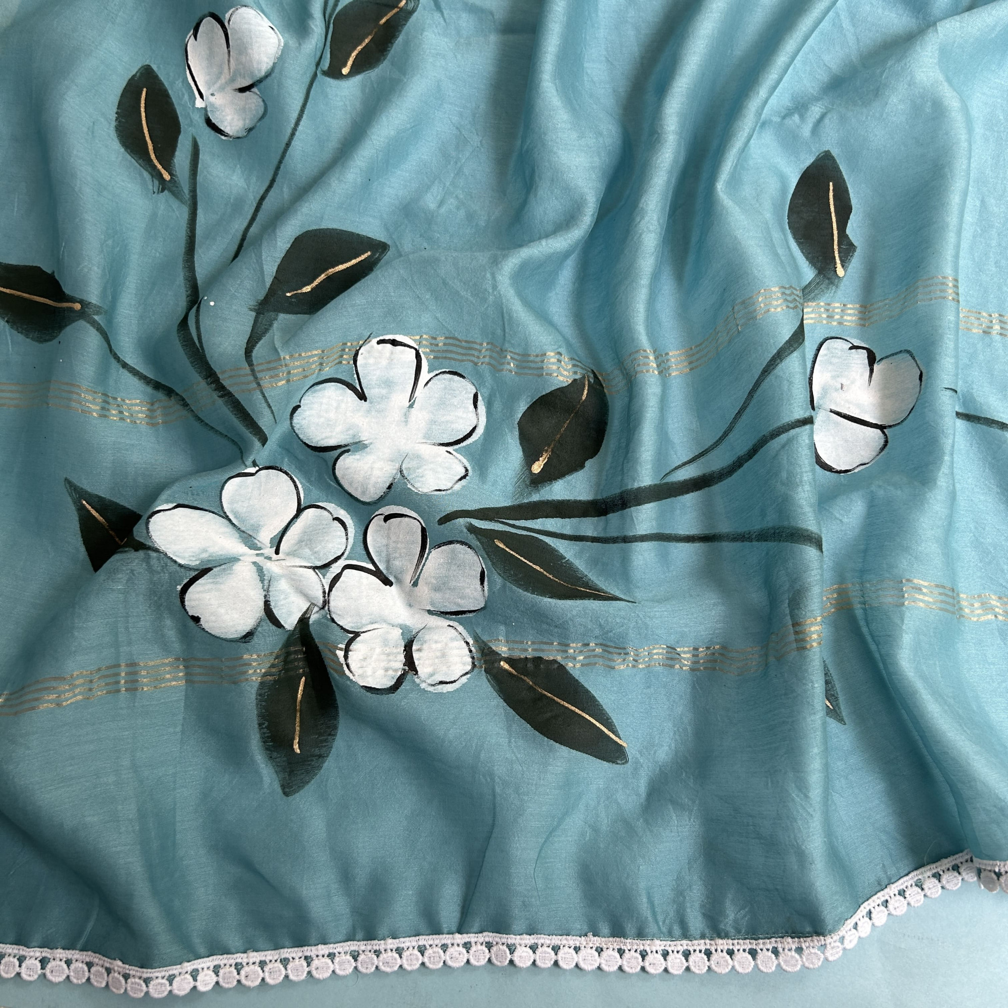 Artistic Turquoise Blue Hand-Painted Kurta Set