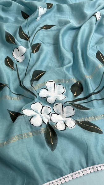 Artistic Turquoise Blue Hand-Painted Kurta Set