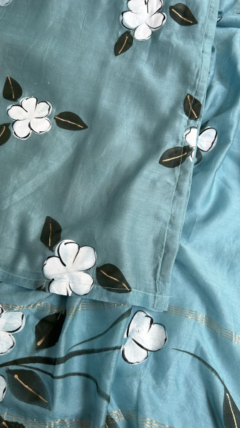 Artistic Turquoise Blue Hand-Painted Kurta Set