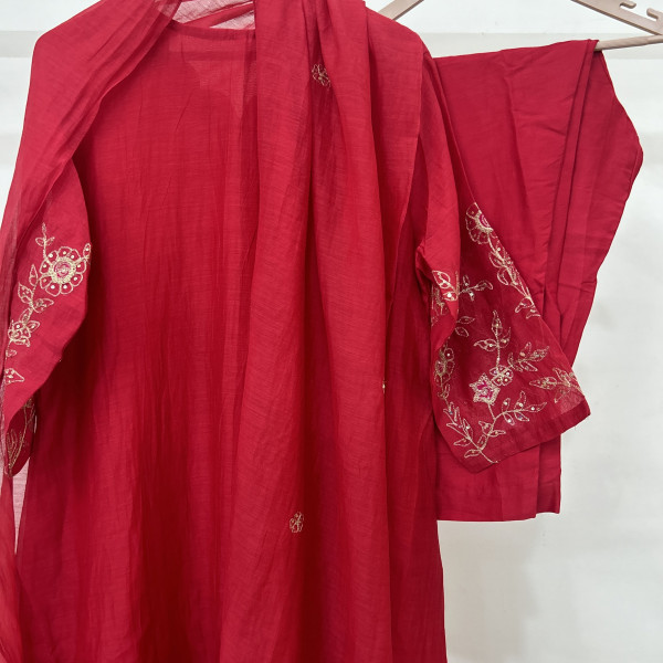 Red Mul Chanderi Suit Set