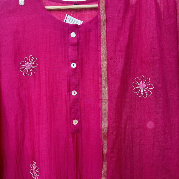 Magenta Pink Mul Chanderi Suit Set