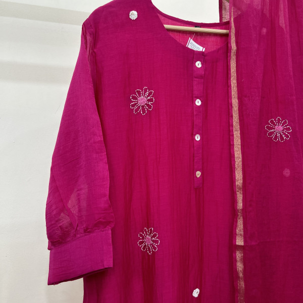 Magenta Pink Mul Chanderi Suit Set