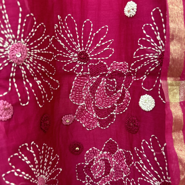 Magenta Pink Mul Chanderi Suit Set