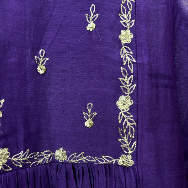 Vibrant Purple Mul Chanderi Suit Set