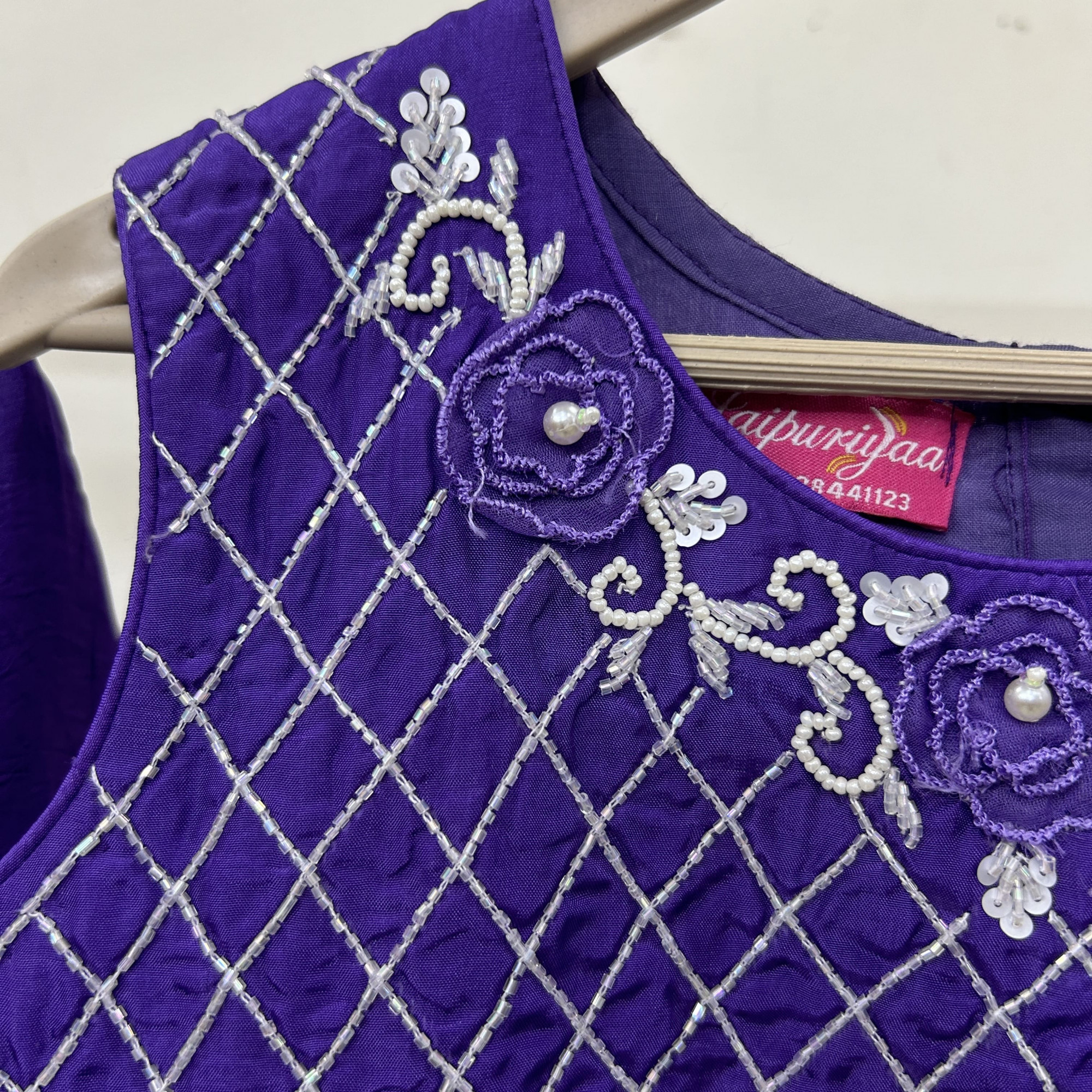 Kids Purple Peplum Top with Draped Dhoti Skirt