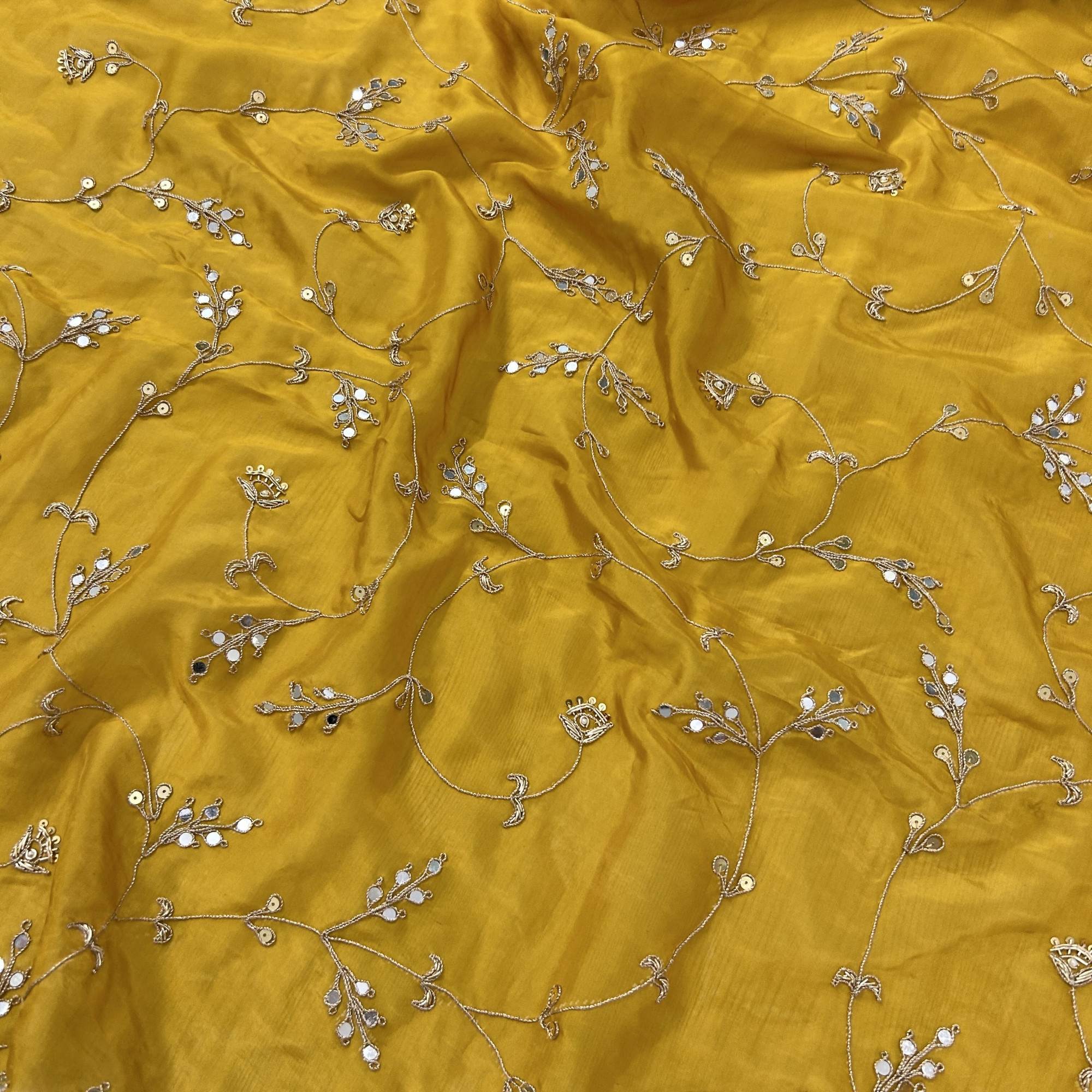 Mustard Yellow Organza Tissue Saree