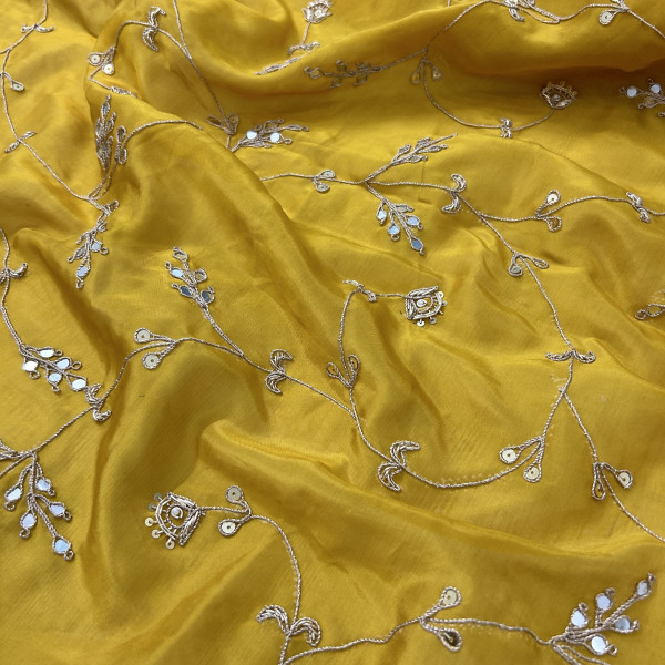 Mustard Yellow Organza Tissue Saree