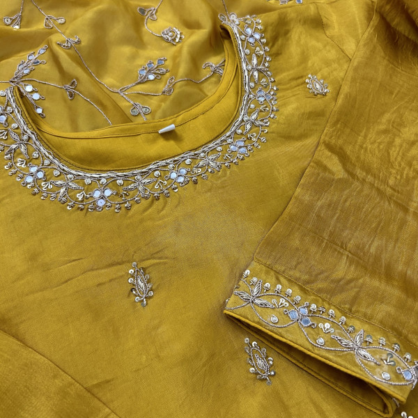 Mustard Yellow Organza Tissue Saree