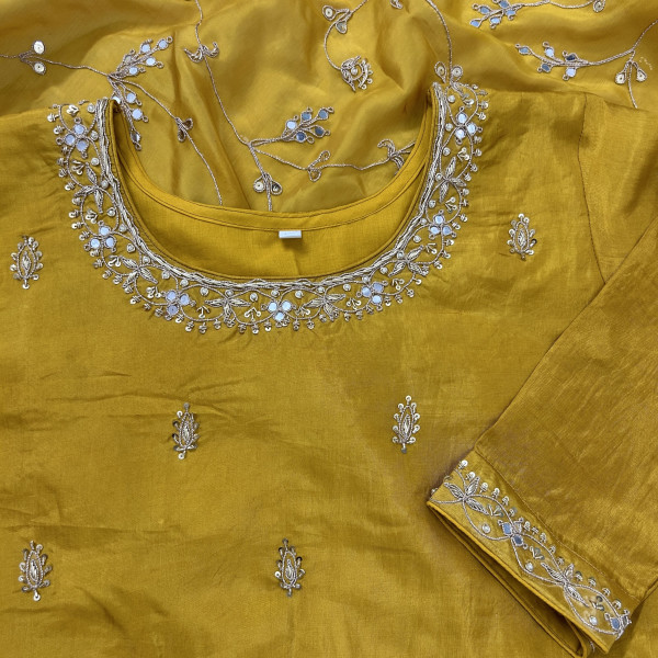 Mustard Yellow Organza Tissue Saree