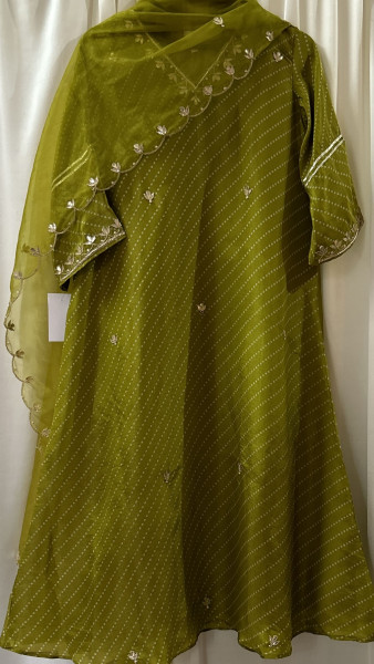 Vibrant Green Bandhni Kurta Set