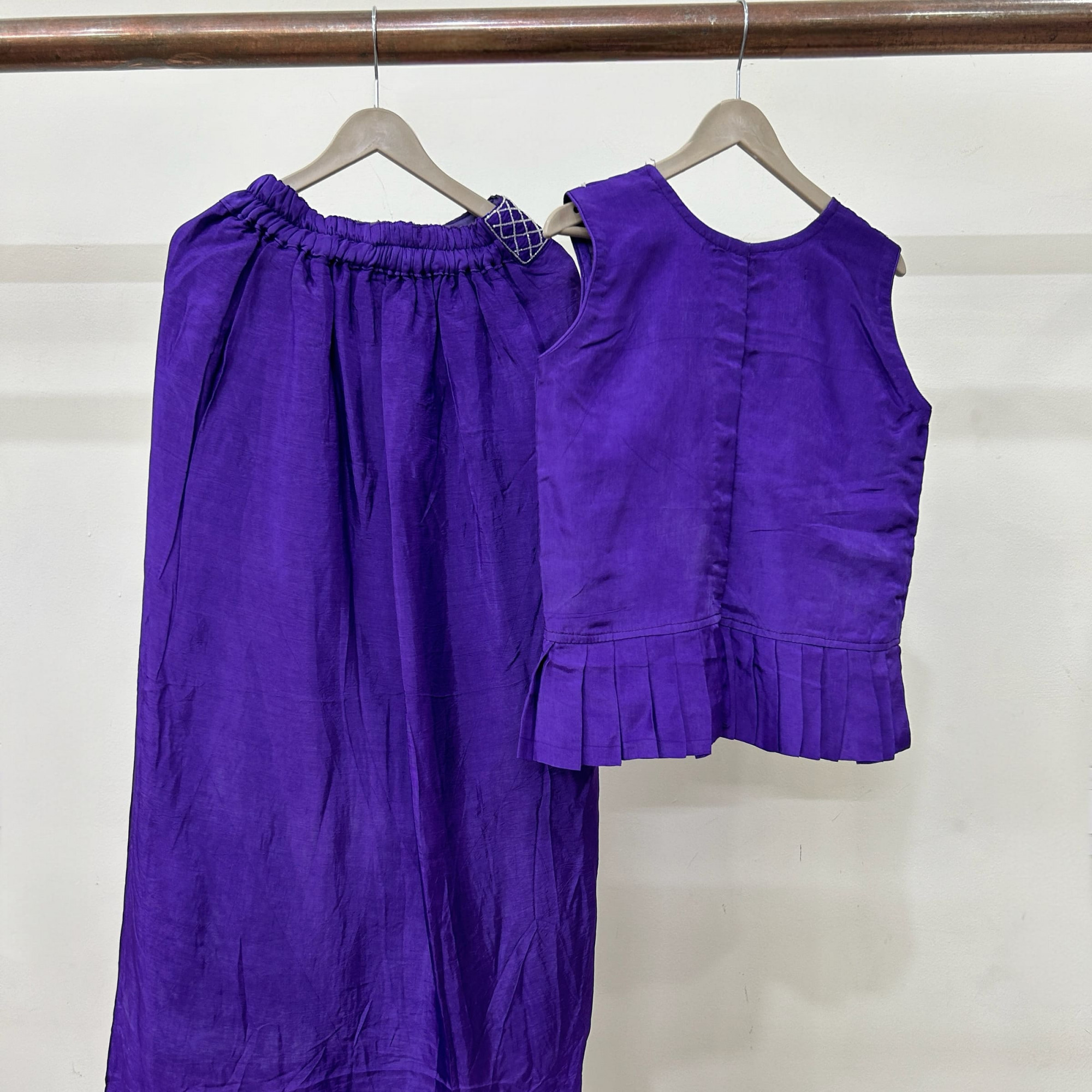 Kids Purple Peplum Top with Draped Dhoti Skirt