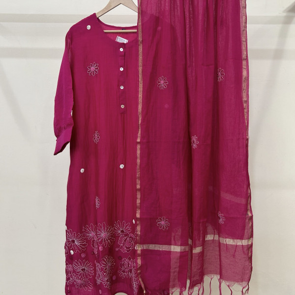 Magenta Pink Mul Chanderi Suit Set