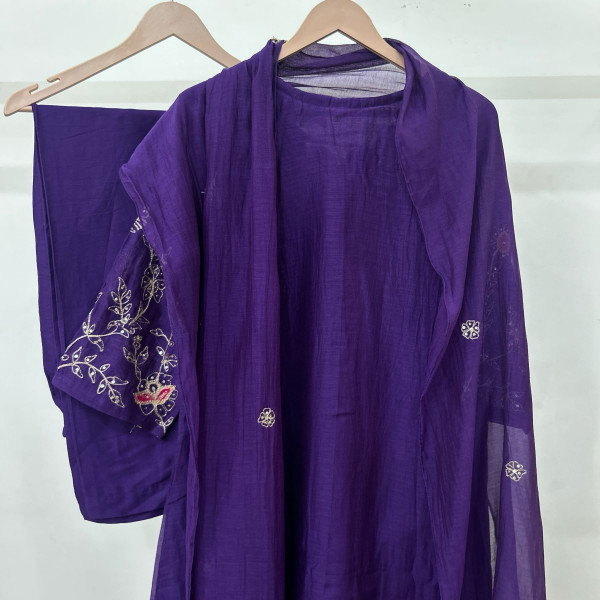 Deep Purple Mul Chanderi Suit Set