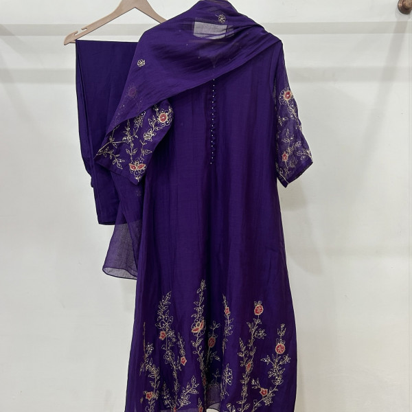 Deep Purple Mul Chanderi Suit Set