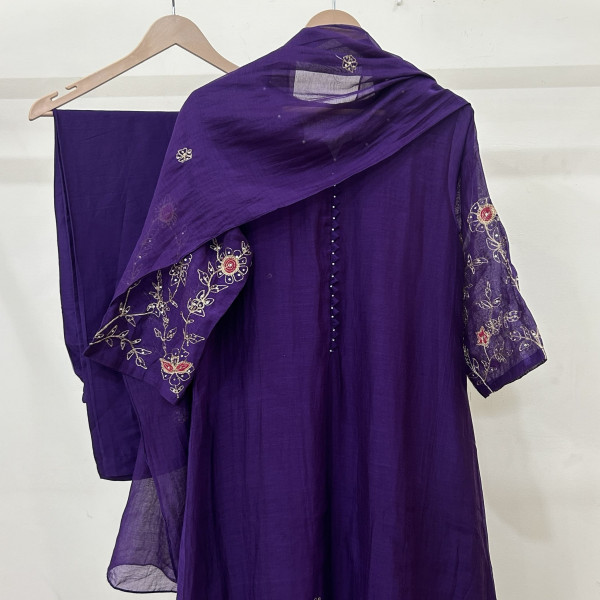Deep Purple Mul Chanderi Suit Set