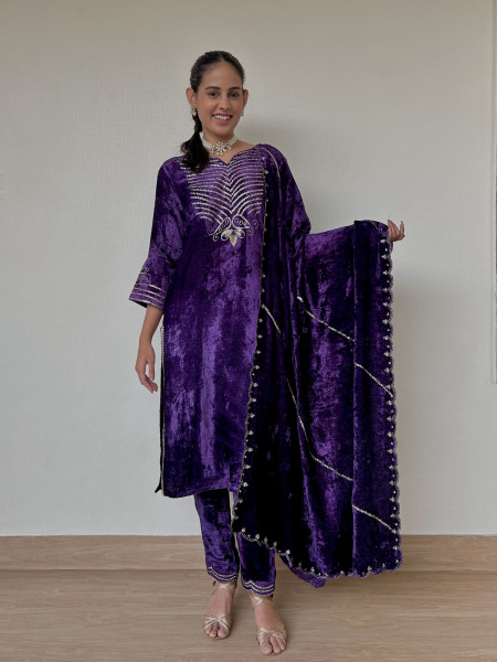 Purple Velvet Shaneel Suit Set