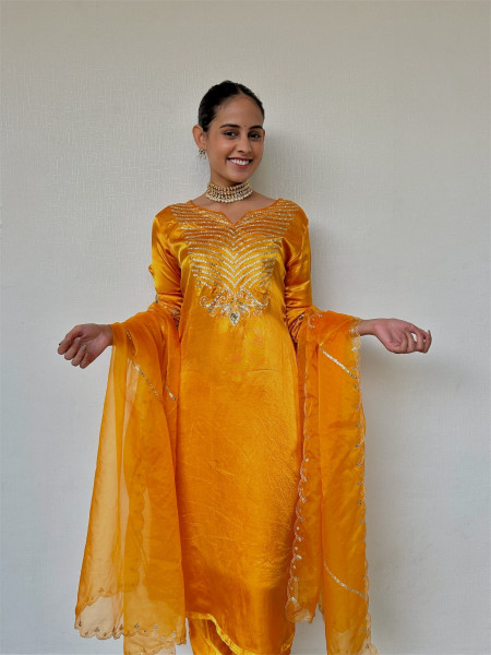Golden Yellow Gajji Silk Suit Set