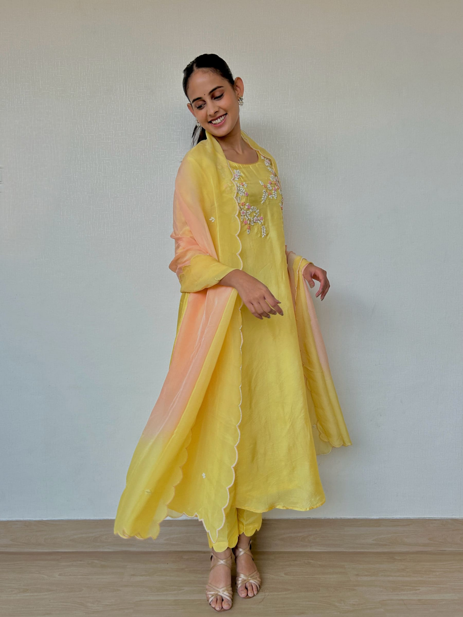Pastel Yellow Pearl Suit Set