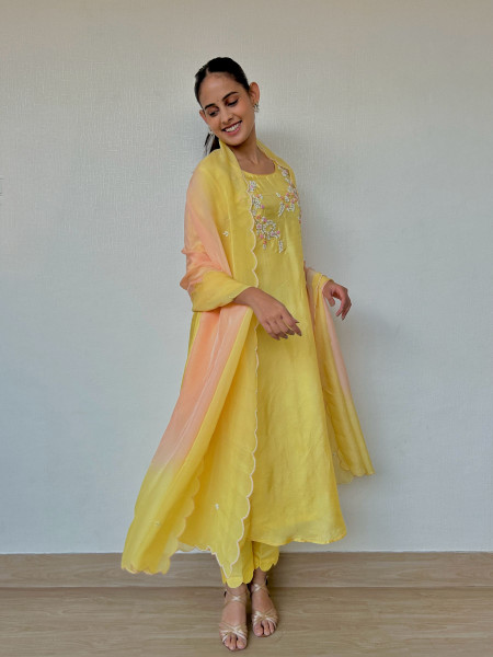 Pastel Yellow Pearl Suit Set