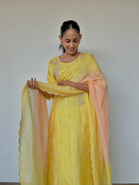 Pastel Yellow Pearl Suit Set