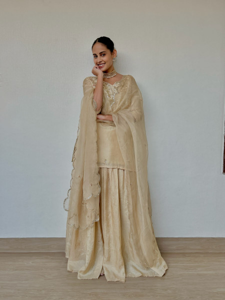 Light Beige Gotapatti Indo-Western