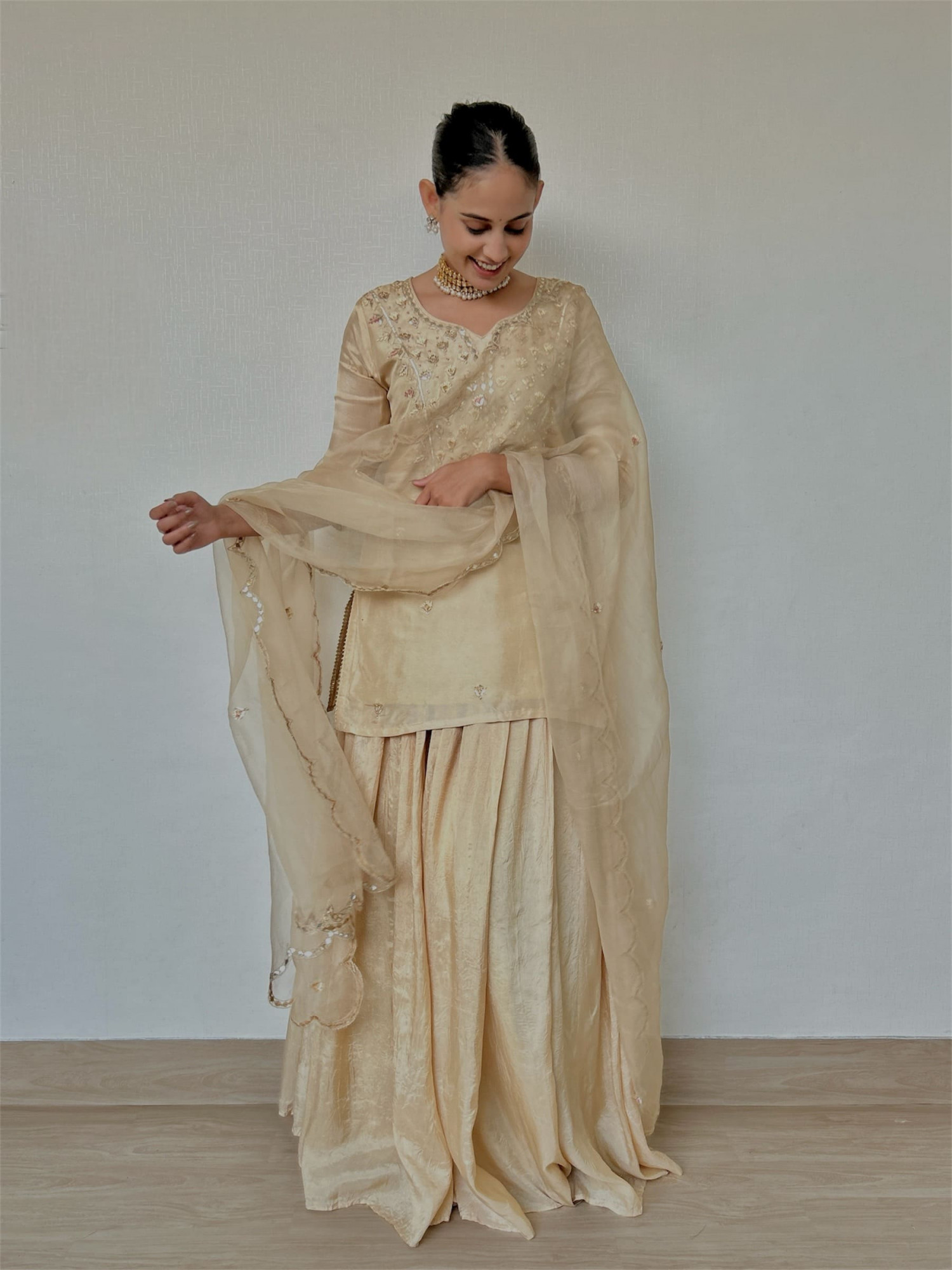 Light Beige Gotapatti Indo-Western