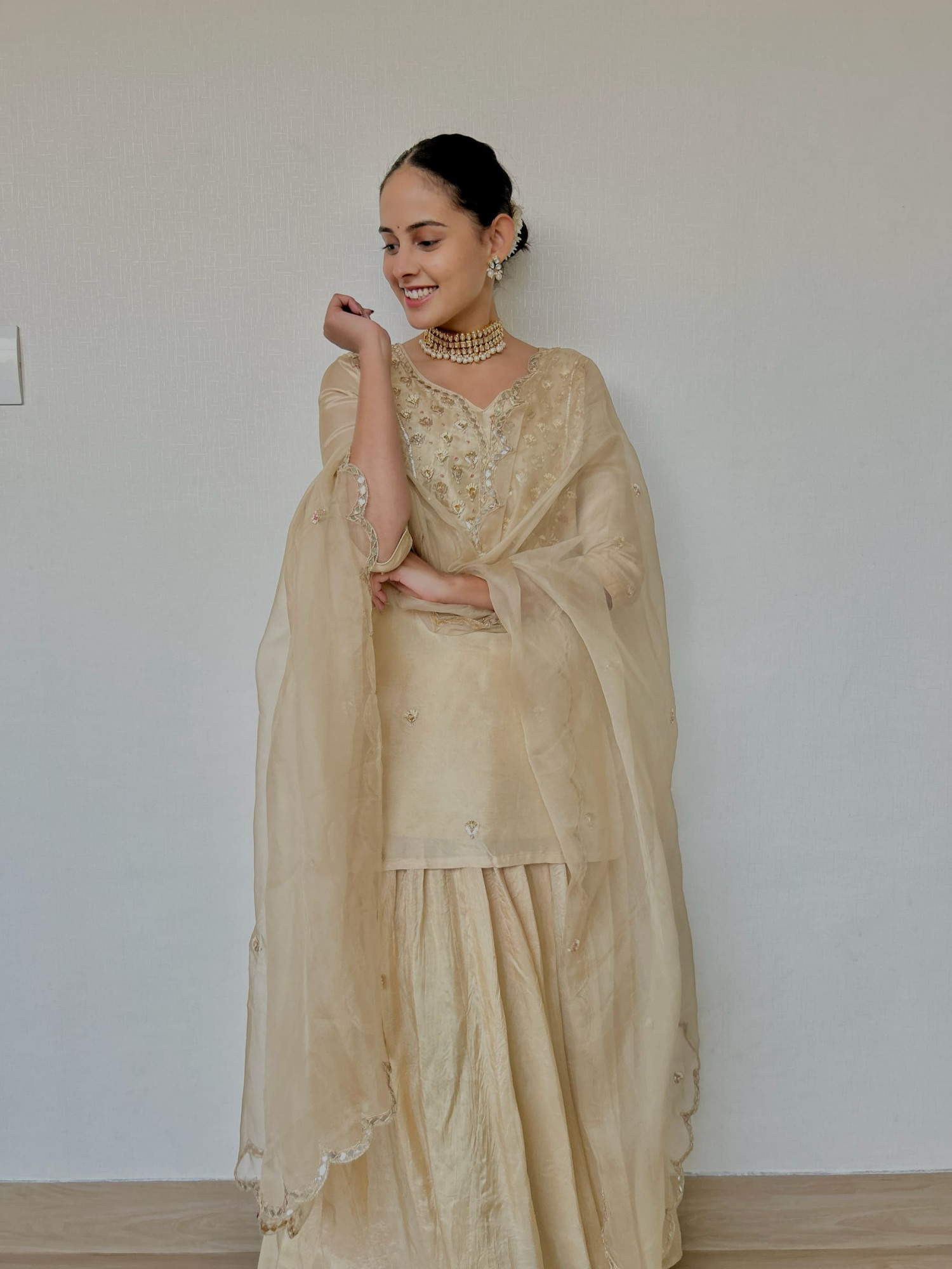 Light Beige Gotapatti Indo-Western